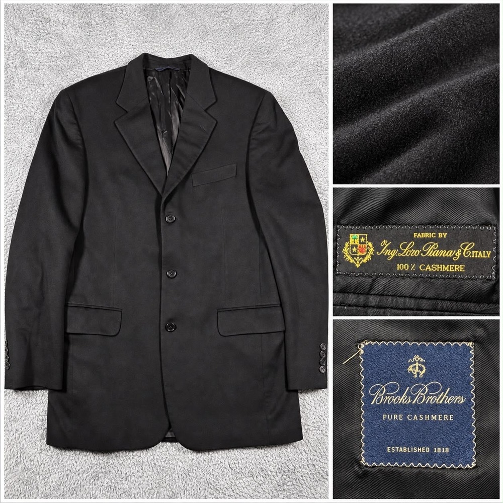Brooks Brothers Loro Piana Blazer Mens 42R Black 100% Cashmere 3 Butn Sport Coat